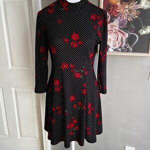Forever 21 Black Floral Bodycon Dress Polka Dots Skater Dress Small Whimsical